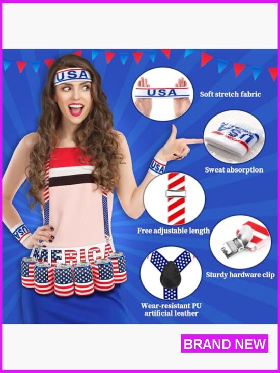 Patriotic Fanny Pack Set with Suspenders Glasses Headband Wristband 4th of July main image 5